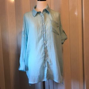 Peach Love Babyblue button up long/oversized shirt